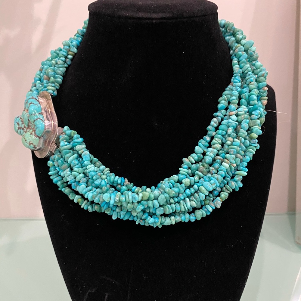 Turquoise gemstone chip multilayer necklace